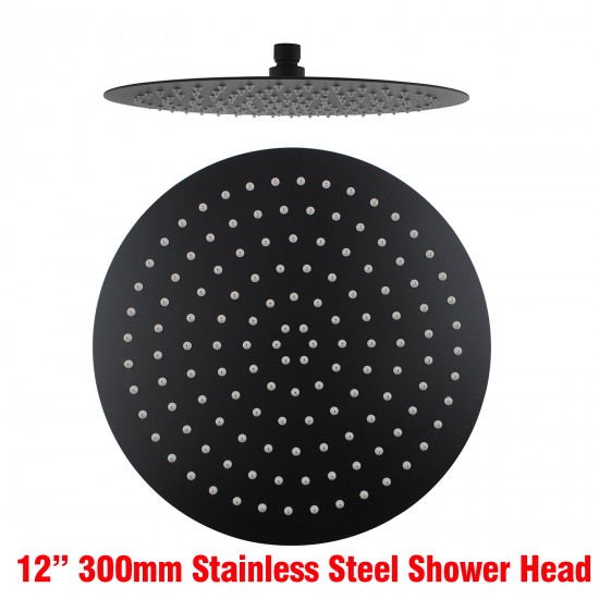 Round Matte Black Rainfall 12inch Shower Head And Slide Shower Bathroom Twin Shower Set With Wall Mixer