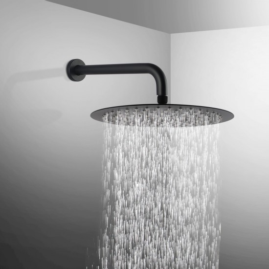 Round Matte Black 250mm Shower Head with Wall Mounted Shower Arm