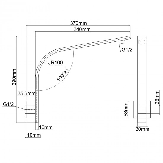 Square Matte Black Rainfall Shower Head with Wall Mounted Shower Arm