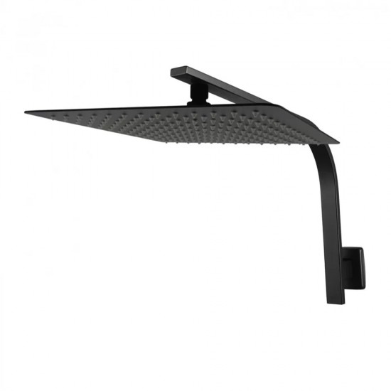 Square Matte Black Rainfall Shower Head with Wall Mounted Shower Arm