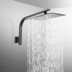 Square Matte Black Shower Head with Wall Mounted Gooseneck Shower Arm Square Matte Black Shower Head with Wall Mounted Gooseneck Shower Arm