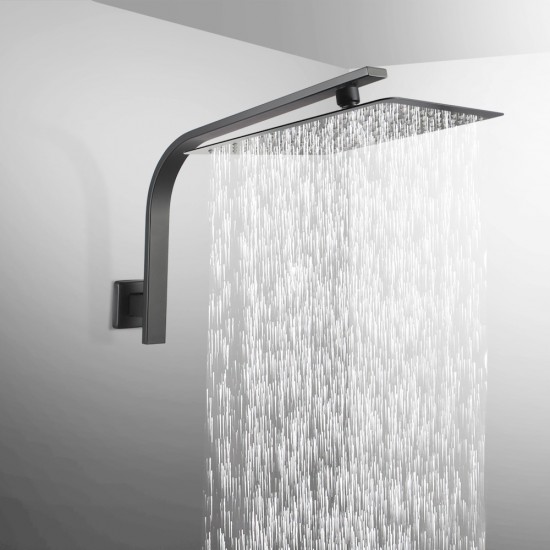 Square Matte Black Rainfall Shower Head with Wall Mounted Shower Arm