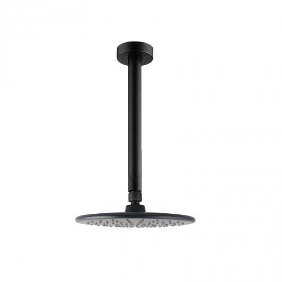 Round 230mm ABS Matte Black Shower Head with Ceiling Mounted Shower Arm