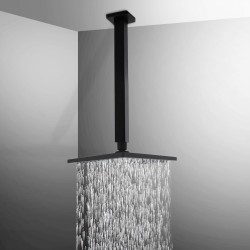 Square 200mm ABS Matte Black Shower Head with Ceiling Mounted Shower Arm Square 200mm ABS Matte Black Shower Head with Ceiling Mounted Shower Arm