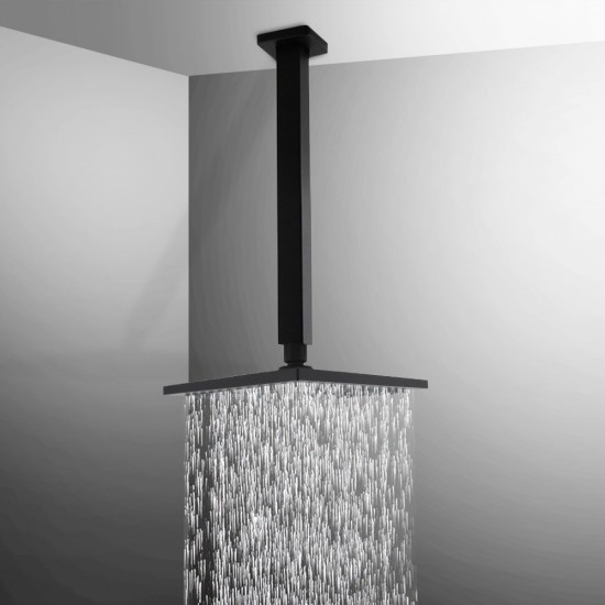 Square 200mm ABS Matte Black Shower Head with Ceiling Mounted Shower Arm