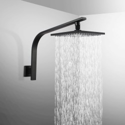 Square 200mm ABS Matte Black Shower Head with Wall Mounted Shower Arm Square 200mm ABS Matte Black Shower Head with Wall Mounted Shower Arm
