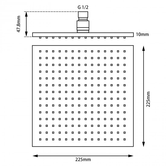 Square 225mm ABS Matte Black Shower Head with Wall Mounted Shower Arm