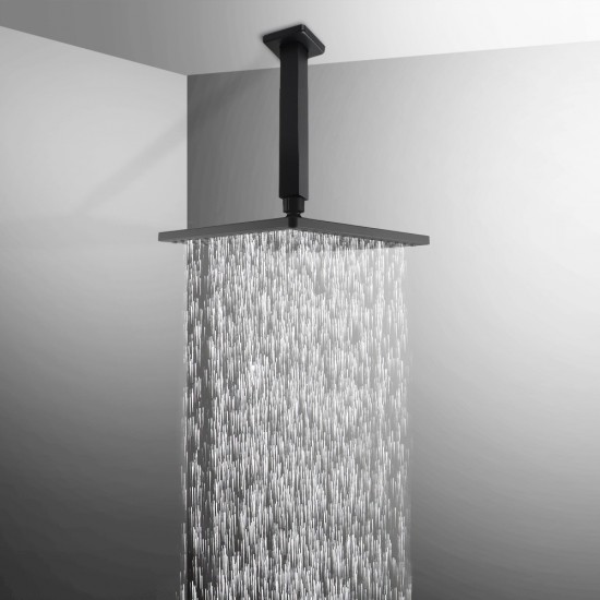 9” Square Black ABS Rainfall Shower Head 200mm Ceiling Shower Arm Set