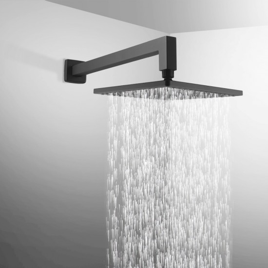 9” Square Black ABS Rainfall Shower Head 400mm Wall Mounted Shower Arm Set