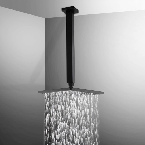 Square 225mm ABS Matte Black Shower Head with Ceiling Mounted Shower Arm