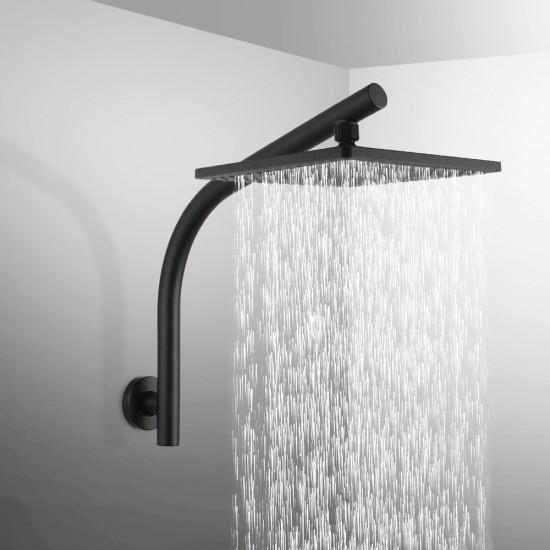 Square 225mm ABS Matte Black Shower Head with Wall Mounted Shower Arm
