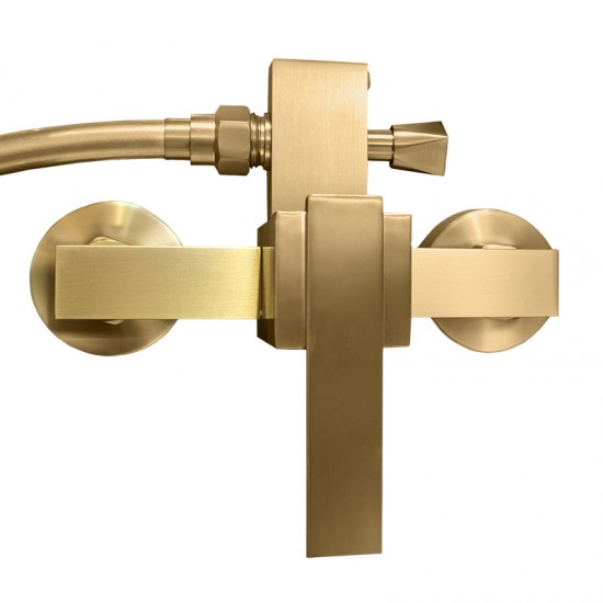 10 inch 250mm Square Brushed Yellow Gold Twin Shower Set Bottom Water Inlet