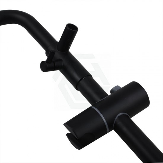 8 inch Round Matt Black Twin Shower Set With Sliding Rail Diverter Mixer Tap Bottom Water Inlet