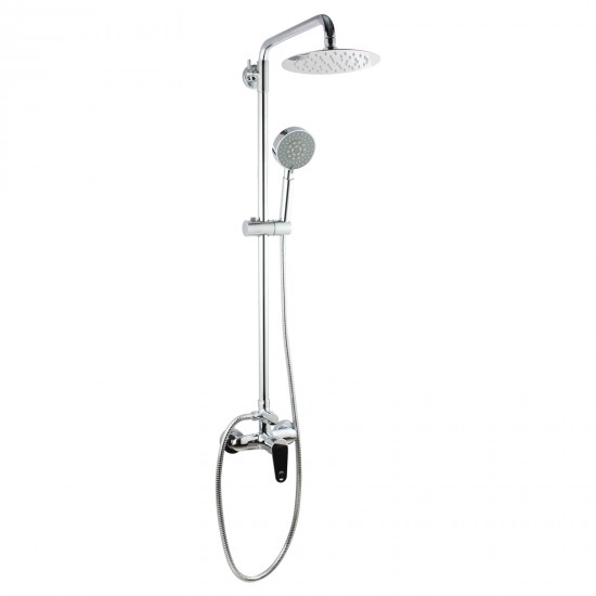 Bath Round Chrome Sliding Rail Stainless Steel Rainfall Shower Head & Handheld Shower Head Set