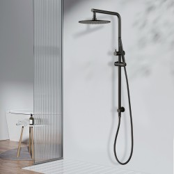 10 inch 250mm Round Gunmetal Grey Twin Shower Station Top Water Inlet 10 inch 250mm Round Gunmetal Grey Twin Shower Station Top Water Inlet