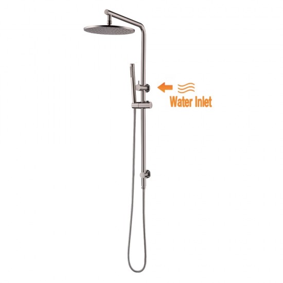 10 inch 250mm Round Brushed Nickel Twin Shower Station Top Water Inlet