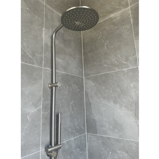 10 inch 250mm Round Brushed Nickel Twin Shower Station Top Water Inlet