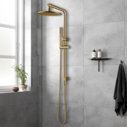 10 inch 250mm Round Brushed Yellow Gold Twin Shower Station Top Inlet 10 inch 250mm Round Brushed Yellow Gold Twin Shower Station Top Inlet