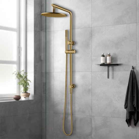 10 inch 250mm Round Brushed Yellow Gold Twin Shower Station Top Inlet
