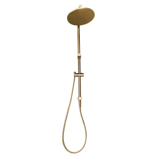 10 inch 250mm Round Brushed Yellow Gold Twin Shower Station Top Inlet