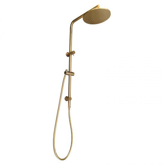 10 inch 250mm Round Brushed Yellow Gold Twin Shower Station Top Inlet