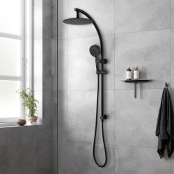 8 inch Round Nero Black Twin Shower Set Top Inlet 8 inch Round Nero Black Twin Shower Set Top Inlet