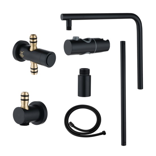 8 inch Round Matte Black Twin Shower Set Selectable Top/Bottom Water Inlet with Push Button Diverter 8 inch Round Matte Black Twin Shower Set Selectable Top/Bottom Water Inlet with Push Button Diverter
