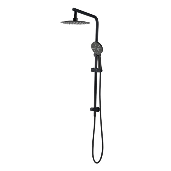 8 inch Round Matte Black Twin Shower Set Selectable Top/Bottom Water Inlet with Push Button Diverter 8 inch Round Matte Black Twin Shower Set Selectable Top/Bottom Water Inlet with Push Button Diverter