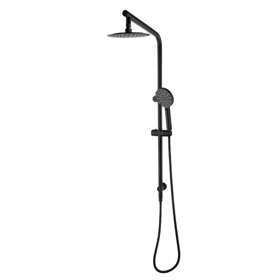 8 inch Round Matte Black Twin Shower Set Selectable Top/Bottom Water Inlet with Push Button Diverter