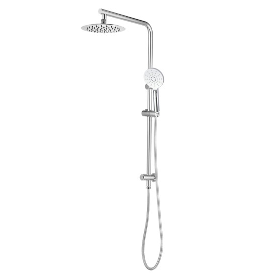 8 inch Round Chrome Twin Shower Set Selectable Top/Bottom Water Inlet with Push Button Diverter 8 inch Round Chrome Twin Shower Set Selectable Top/Bottom Water Inlet with Push Button Diverter