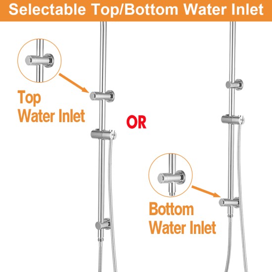 8 inch Round Chrome Twin Shower Set Selectable Top/Bottom Water Inlet with Push Button Diverter 8 inch Round Chrome Twin Shower Set Selectable Top/Bottom Water Inlet with Push Button Diverter