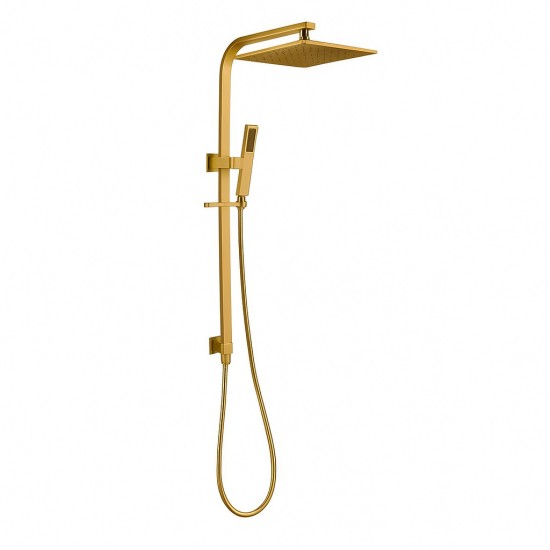 10 inch 250mm Square Brushed Yellow Gold Twin Shower Set Top Water Inlet