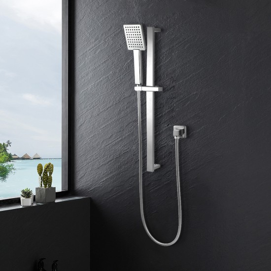 Square Chrome Shower Rail with handheld shower