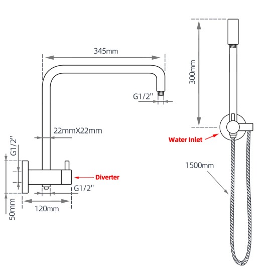 300mm Height Chrome Round Twin Shower Set Top Water Inlet