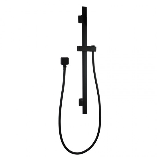 Square Black Wall Mounted Sliding Rail with Handheld Shower and Water Hose & Wall Connector