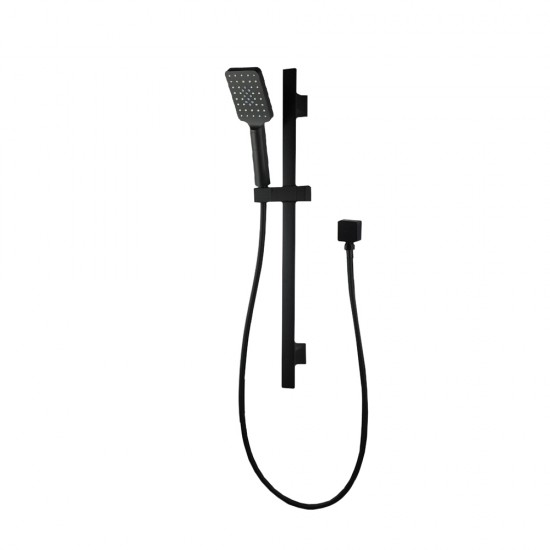 Square Black Wall Mounted Sliding Rail with Handheld Shower and Water Hose & Wall Connector