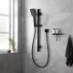 Square Black Wall Mounted Sliding Rail with Handheld Shower and Water Hose & Wall Connector