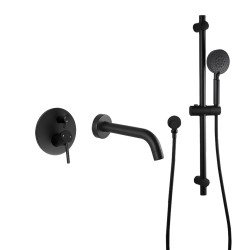 Round Matte Black Water Spout And Slide Shower Bathroom Set  Bathtub tap With Wall Mixer Round Matte Black Water Spout And Slide Shower Bathroom Set  Bathtub tap With Wall Mixer