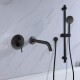 Round Matte Black Water Spout And Slide Shower Bathroom Set  Bathtub tap With Wall Mixer