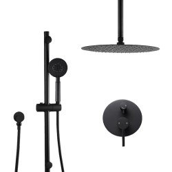 Round Matte Black Rainfall Shower Head And Slide Shower Bathroom Twin Shower Set With Wall Mixer Round Matte Black Rainfall Shower Head And Slide Shower Bathroom Twin Shower Set With Wall Mixer