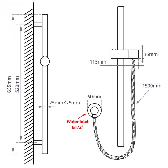 Round Chrome Adjustable Shower Rail with Handheld Shower Set