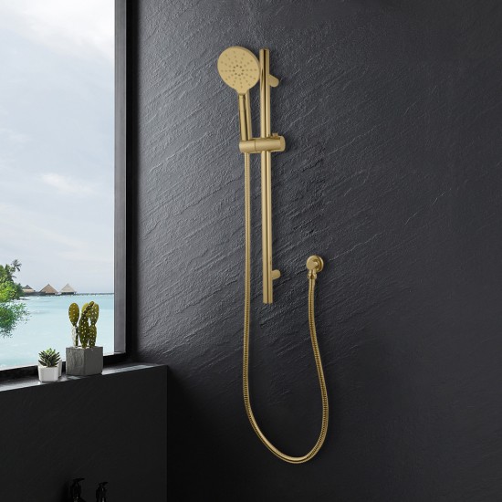 Round Brushed Yellow Gold Shower Rail with Brass Handheld Shower Set