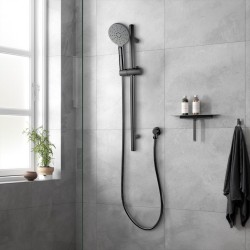 Round Gunmetal Grey Shower Rail with Brass Handheld Shower Set Round Gunmetal Grey Shower Rail with Brass Handheld Shower Set