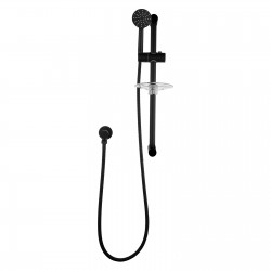 Round Black Shower Rail Sliding Holder with Soap Dish Water Hose & Wall Connector Round Black Shower Rail Sliding Holder with Soap Dish Water Hose & Wall Connector
