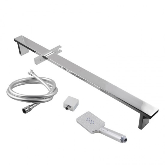 Square Chrome Sliding Shower Rail with Handheld Shower Wall Connector Set