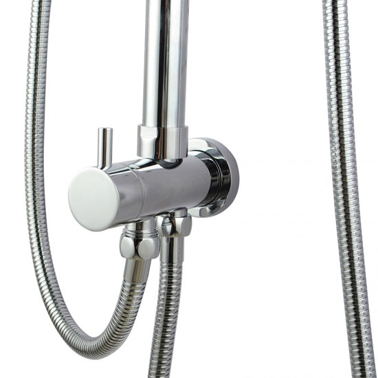 8 inch Round Chrome Twin Shower Set Top/Bottom Water Inlet with Brass Handheld Shower