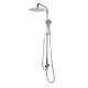 8 inch Round Chrome Twin Shower Set Top/Bottom Water Inlet with Brass Handheld Shower