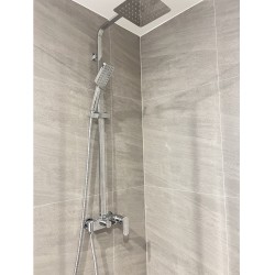 8 inch Square Chrome Bottom Water Inlet Twin Shower Set With Mixer 8 inch Square Chrome Bottom Water Inlet Twin Shower Set With Mixer