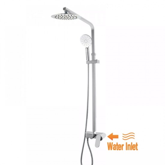 8 inch Round Chrome Bottom Water Inlet Twin Shower Set With Mixer