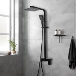 8 inch Square Bottom Water Inlet Black Twin Shower Set With Mixer 8 inch Square Bottom Water Inlet Black Twin Shower Set With Mixer